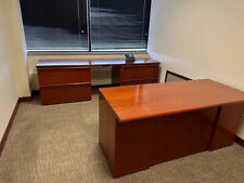 Executive Desk And Credenza Set By Geiger Office Furniture In Cherry Finish Wood