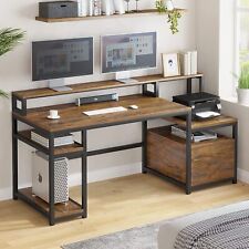 66 Large Computer Desk With Hutch And File Drawer Home Office Desk Rustic Brown