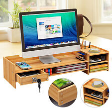 Wood Desk Organizer Home Office Desktop Storage Drawer Computer Holder Lock
