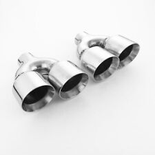 Stainless Steel Quad 4 Out Exhaust Tips 2-14 Inlet Staggered Pair Angle Cut