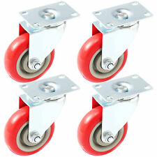 4 Pack 3 Inch Caster Wheels Swivel Plate On Red Polyurethane Wheels Pu