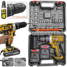 Cordless Combi Hammer Impact Drill Driver Electric Screwdriver 2 Battery Box