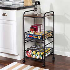 3-tier Rolling Kitchen Storage Cart With 2 Metal Basket Drawers Blackbrown