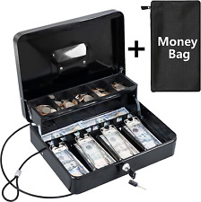 Kyodoled Cash Box With Money Tray Key Lock Money Safe With Security Cable And...