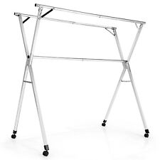 Clothes Drying Rack Stainless Steel Garment Rack Adjustable Foldable W Wheels