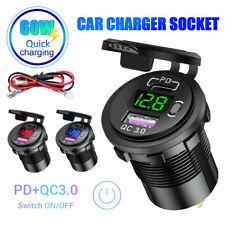Qc 3.0pd Dual Usb Socket Chargerled Voltmeter12v Power Outlet For Car Boat Rv
