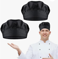 Black Chef Hat Adjustable Elastic Baker Kitchen Cooking Chef Cap Reusable 2-pack