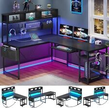 L Shaped Gaming Desk With Led Lights And Keyboard Tray Reversible Computer Desk