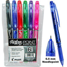 Pilot 46524 Frixion Point 0.5 Mm Erasable Gel Pens 6 Color Set In Plastic Pouch