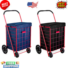 Folding Grocery Basket Cart Linen Shopping Wheels Large Metal Laundry New
