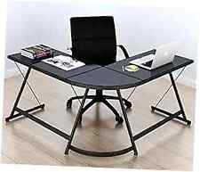 Gaming Desk Computer L-shape Corner Studio Table Black Glass Top
