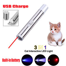 Red Laser Pointer Pen Usb Rechargeable 3in1 Flashlight 1mw Uv Light For Pet Toy