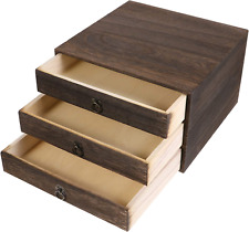 Desktop Drawer Organizer 3 Tier Wood Desk Tray Vintage Rustic Wooden Office Desk