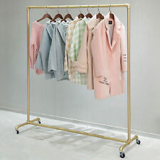 Industrial Pipe Clothing Rack 47x63 Inch Gold Vintage Garment Racks With Wheels