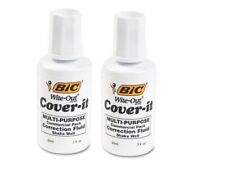 2 Bic Cover-it White Out Correction Fluid Multi Purpose Liquid Paper .7fl20ml