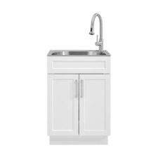 All-in-one Stainless Steel 24 In Laundry Sink With Faucet And Storage Cabinet In