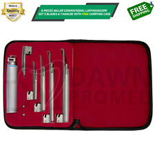 6 Pcs Miller Laryngoscope Kit 5 Conventional Blades 1 Handle Set With Case