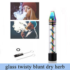 Twisty Glass Blunt Mini Tube Dry Herb Smoking Pipe Metal Tip With Cleaning Brush
