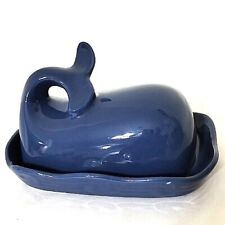 Butter Dish Whale Table Counter Food Kitchen Lid Covered Stoneware Coastal Blue