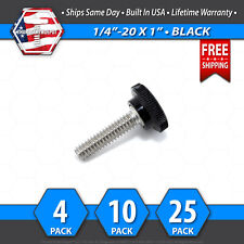 14-20 X 1-14 Thumb Screw Stainless Steel - Black Round Knurled Knob - Usa