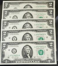 Lot Of 5 Uncirculatedsequential Two Dollar Bills Gift Wrap On Orders Of 2