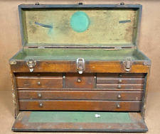 Vintage Wood Machinist Chest Tool Box Antique Felt 8 Drawers 26x 15 X 9 12