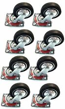 8 Pack 3 Swivel Caster Wheels Rubber Base With Top Plate Bearing Heavy Duty