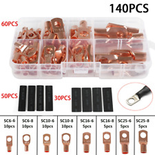 Us 140pcs Battery Terminals Bare Copper Ring Lug Connector Wire Gauge Sc6-25 Kit