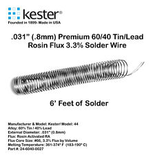 6040 Tinlead Solder Wire Rosin Flux Core 3 Kester 44 - .031 .8mm - 6 Feet