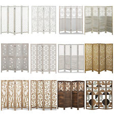 4 Panel Room Divider Vintage Carving Foldable Wooden Screen Privacy Partition