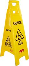 Multilingual Caution Wet Floor Signyellow4-sidedfolds Flat For Easy Storage