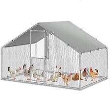Metal Chicken Coop Outdoor Large Walk-in Hen Cage House With Cover 6.6x9.8x6.4ft