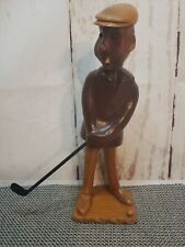 Vintage Romer Hand Carved Wood Golfer Sculpturefigure With Cigar Made In Italy