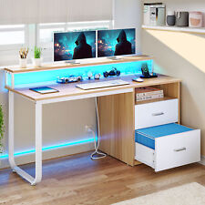 4755 Inch Home Office Desk With File Drawer Led Computer Desk W Power Outlets