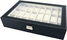 24 Slots Pu Leather Wrist Watch Box Display Case Organizer Glass Jewelry Storage