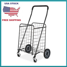 Folding Shopping Cleaning Cart Basket Utility Trolley Laundry Grocery 4 Wheels