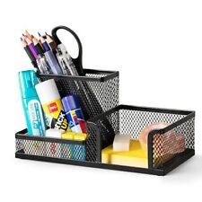Black Mesh Desk Organizer With Pencil Holder And Storage Baskets 3 Compartments