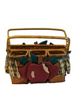 Handcrafted Woven Straw Basket Desk Organizer 1960s Folk Art Teachers Apple