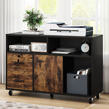 2 Drawer Mobile File Cabinet Wood Lateral Filing Cabinet With Open Shelf Door
