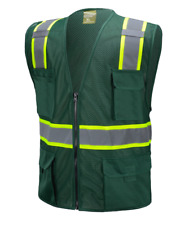 Green Two Tones Safety Vest With Multi-pocket Tool