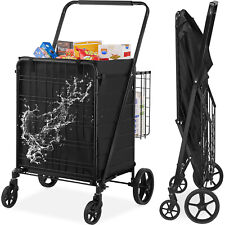 Vevor Folding Shopping Cart Rolling Grocery Cart With Double Baskets 330 Lbs