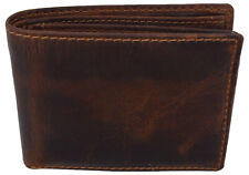 Rfid Blocking Brown Vintage Leather Mens Bifold Center Flap Wallet