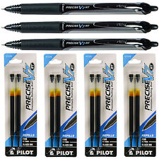 Pilot Precise V7 Rt 3 Pens With 4 Packs Of Refills Black Ink 0.7mm Fine Point