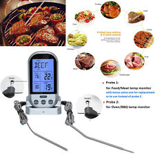 Digital Wireless Remote Dual 2 Probes Cooking Food Meat Oven Bbq Thermometer Usa