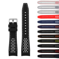 Strapsco Rubber Perforated Rally Racing Watch Band Silicone Strap W Curved Ends