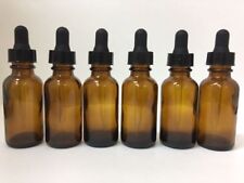 1oz Amber Boston Round Glass Bottles With Glass Droppers 30ml- 6 Pack
