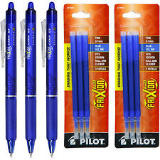 Pilot Frixion Clicker Erasable Blue Gel Ink Pens 3 Pens With 2 Pk Of Refills