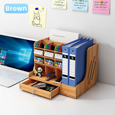 Wooden Pen Top Desk Organizer Drawer Desktop Office Holder Storage W Drawer