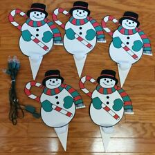 Vintage Snowman Hard Plastic Lighted Outdoor Yard Decor Sign Lawn Stake Set Of 5