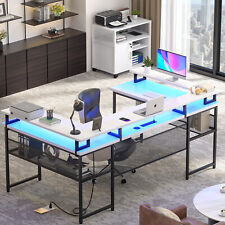 U- Shaped Gaming Desk Computer Desk With Led Light 130 Inch 2 Person Long Table